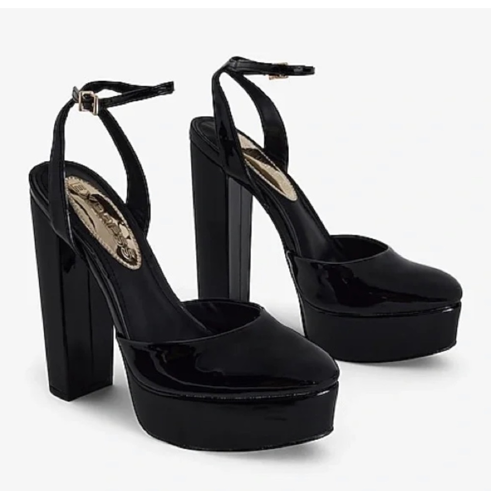 NEW EXPRESS Black Platform patent leather dress party heels women size 8